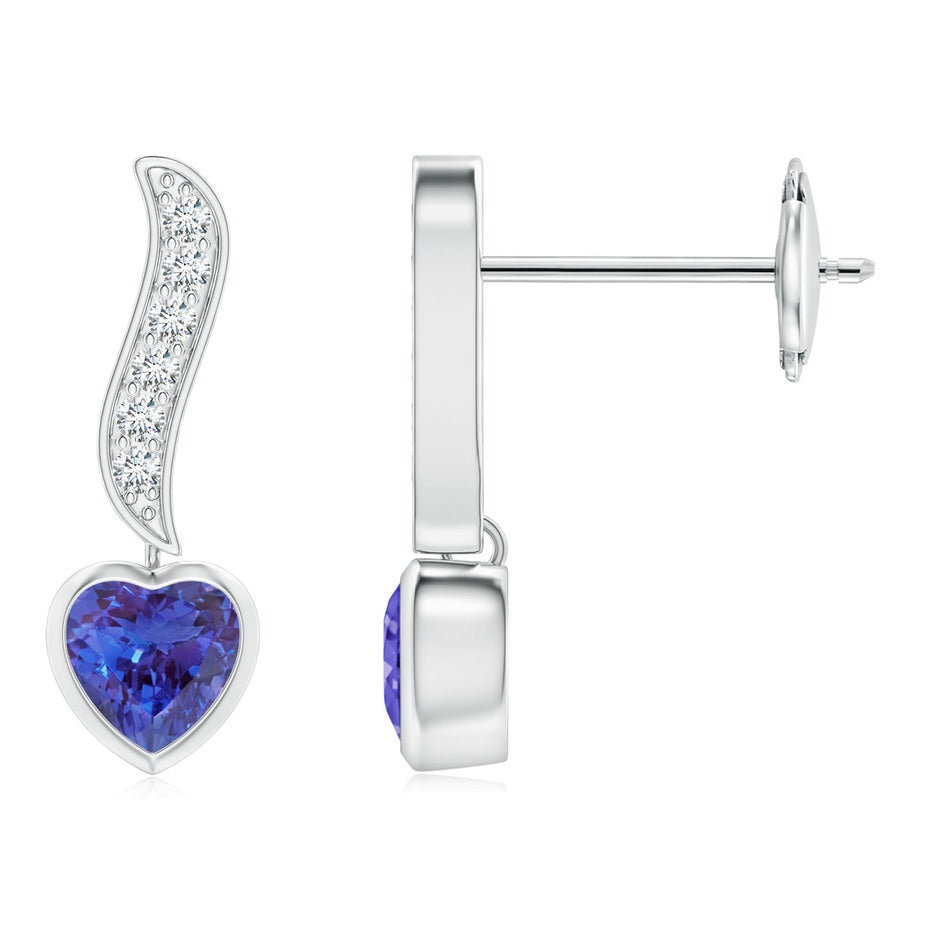 Heart-Shaped Tanzanite and Diamond Swirl Drop Earrings