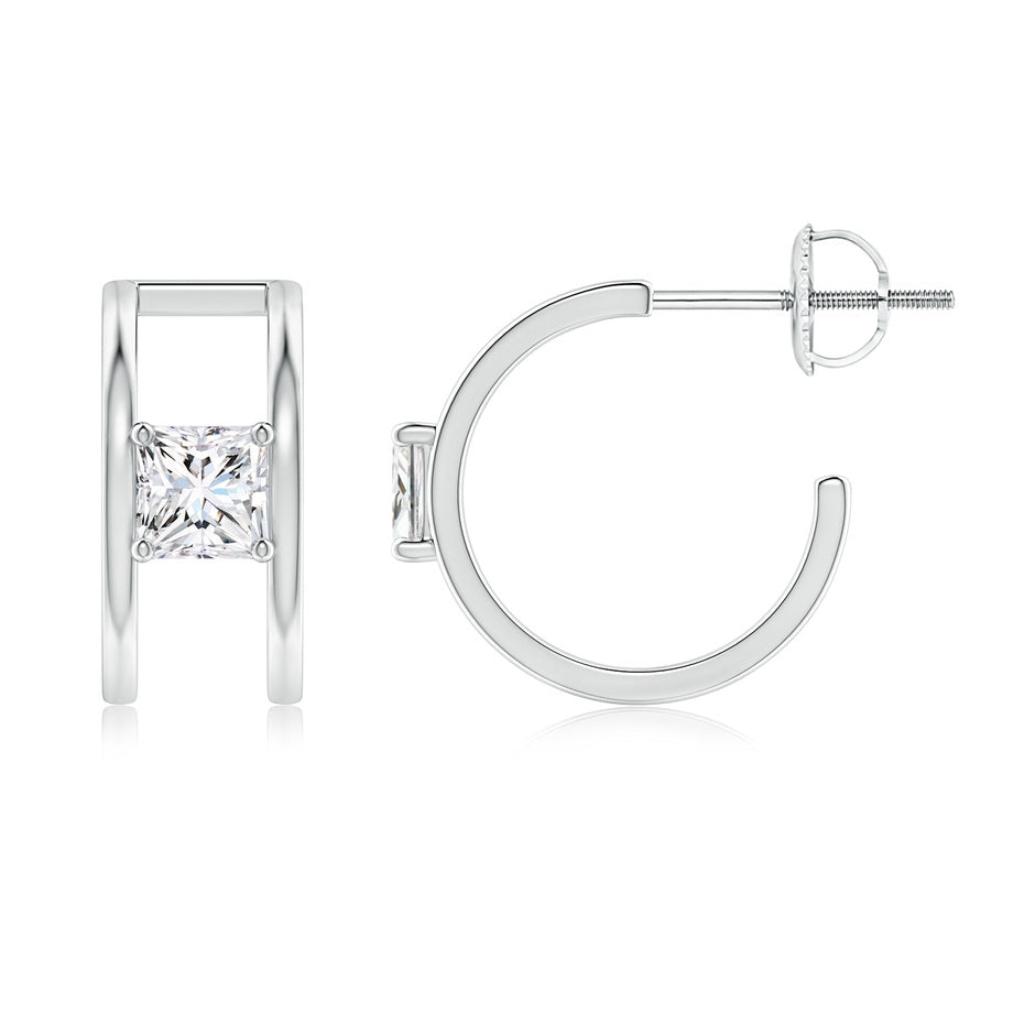 Lab-Grown Princess Diamond Solitaire Parallel Huggie Hoop Earrings