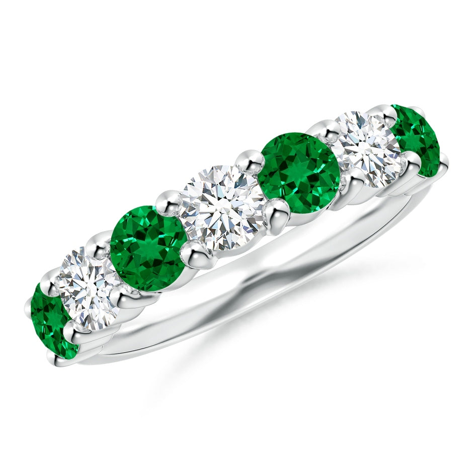 Lab-Grown Half Eternity Seven Stone Emerald and Lab Diamond Wedding Ring