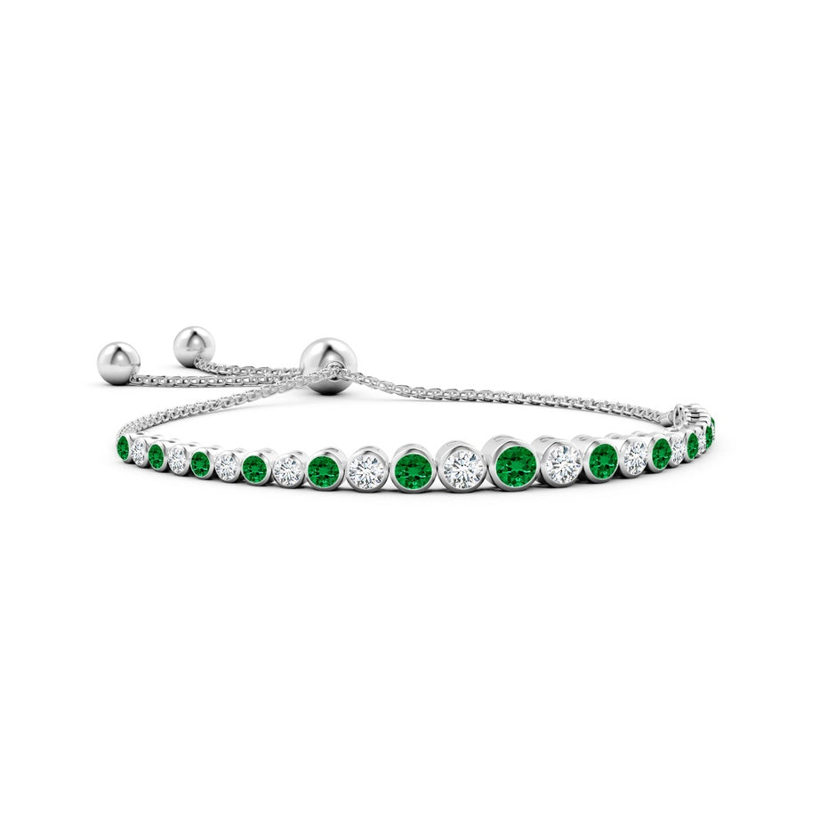 Lab-Grown Graduated Bezel-Set Emerald and Lab Diamond Bolo Bracelet
