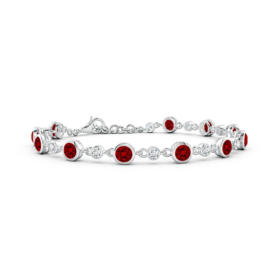 Alternating Round Lab-Grown Ruby and Diamond Tennis Bracelet