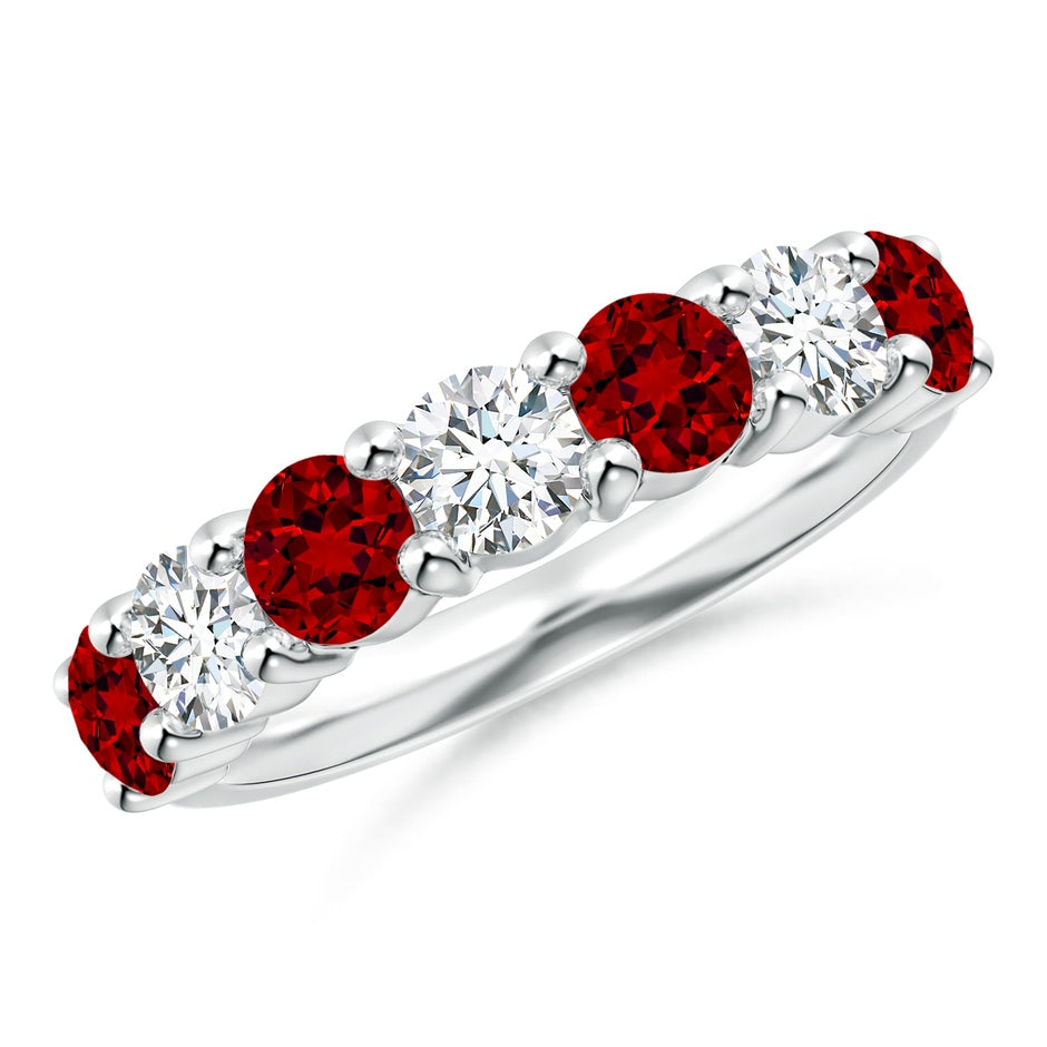 Lab-Grown Half Eternity Seven Stone Ruby and Lab Diamond Wedding Ring