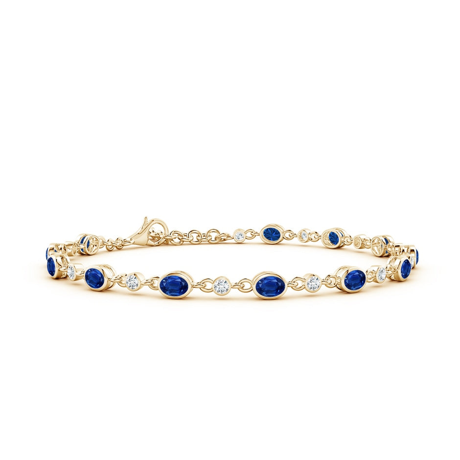 Alternating Oval Blue Sapphire and Round Diamond Tennis Bracelet