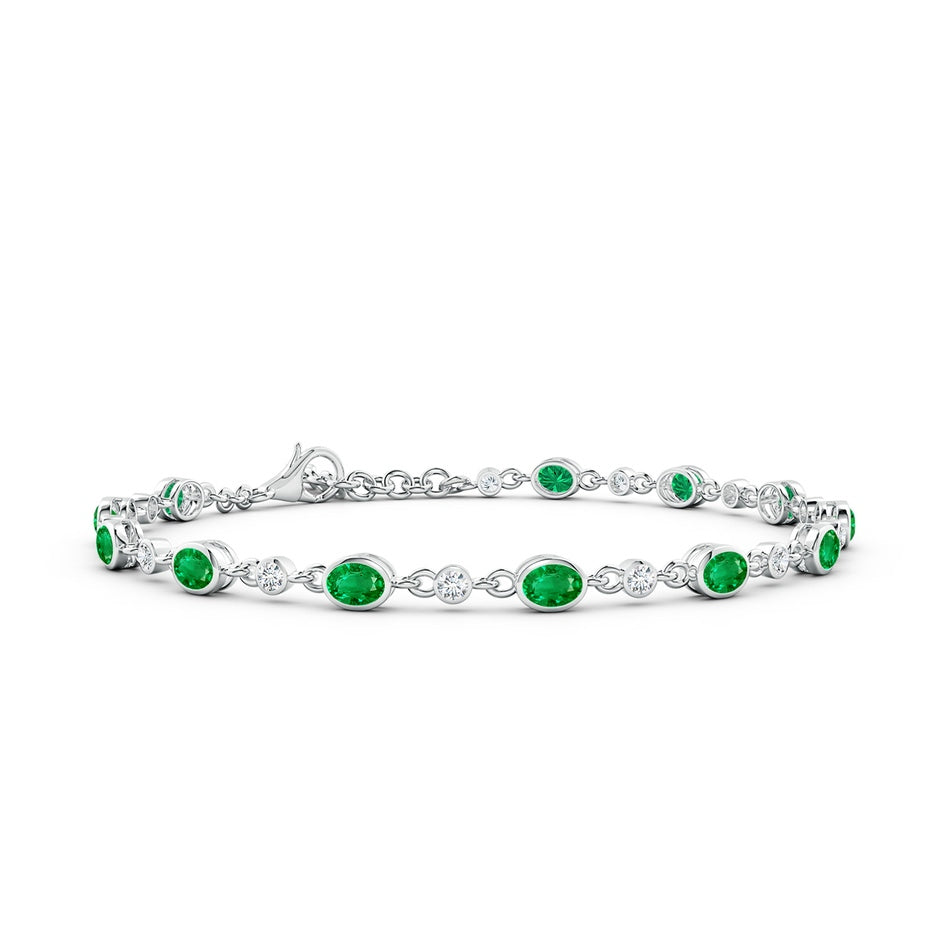Alternating Oval Emerald and Round Diamond Tennis Bracelet