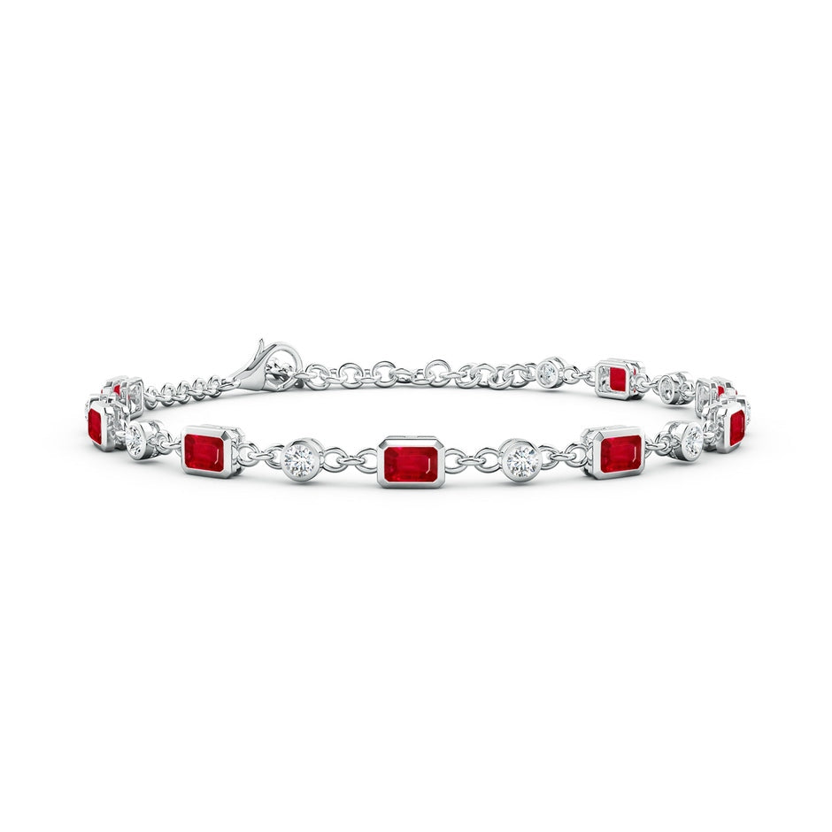 Emerald-Cut Ruby and Round Diamond Station Bracelet