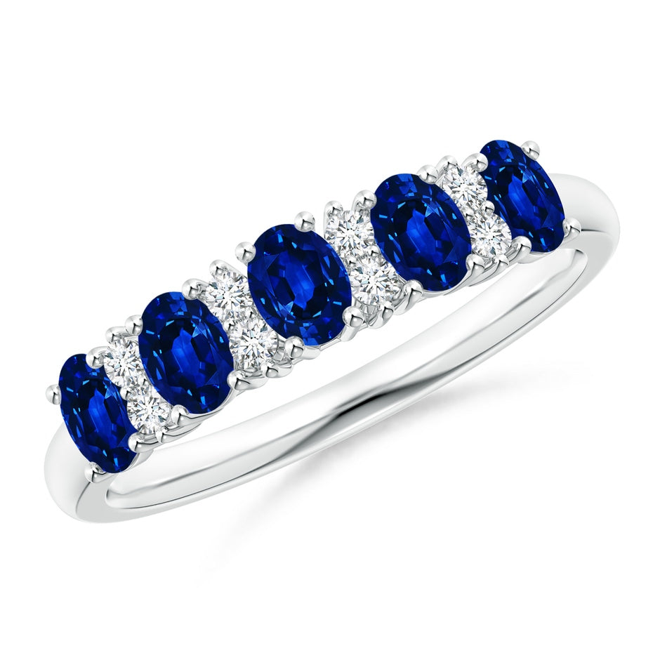 Five Stone Blue Sapphire and Diamond Wedding Ring
