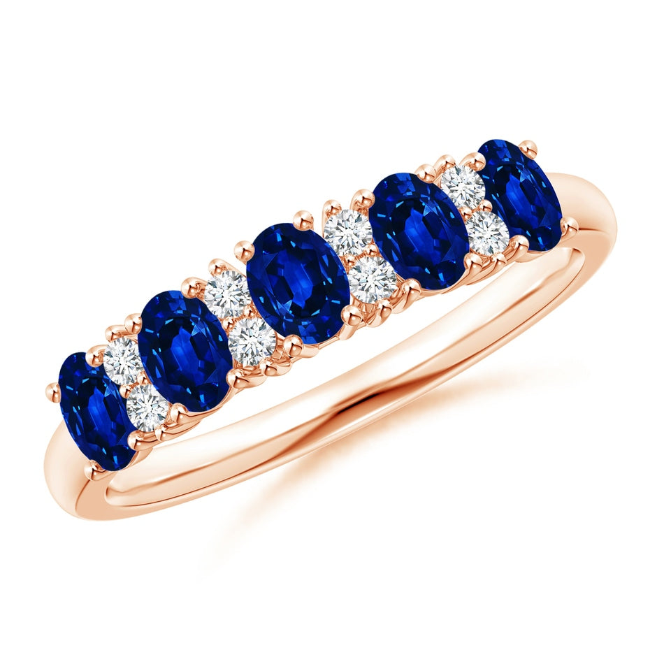 Five Stone Blue Sapphire and Diamond Wedding Ring