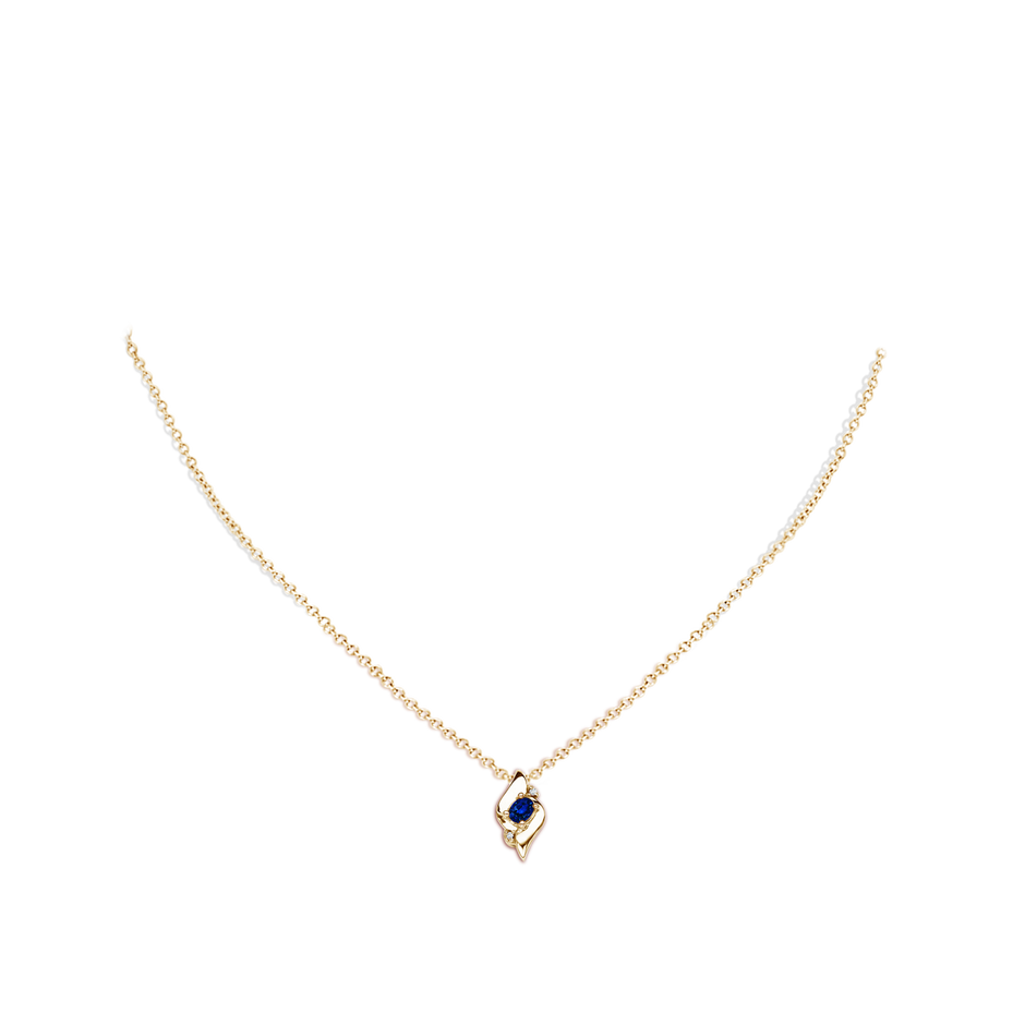 Shell Style Oval Sapphire and Diamond Pendant