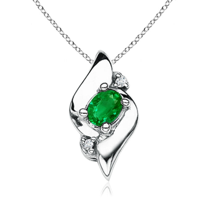 Shell Style Oval Emerald and Diamond Pendant