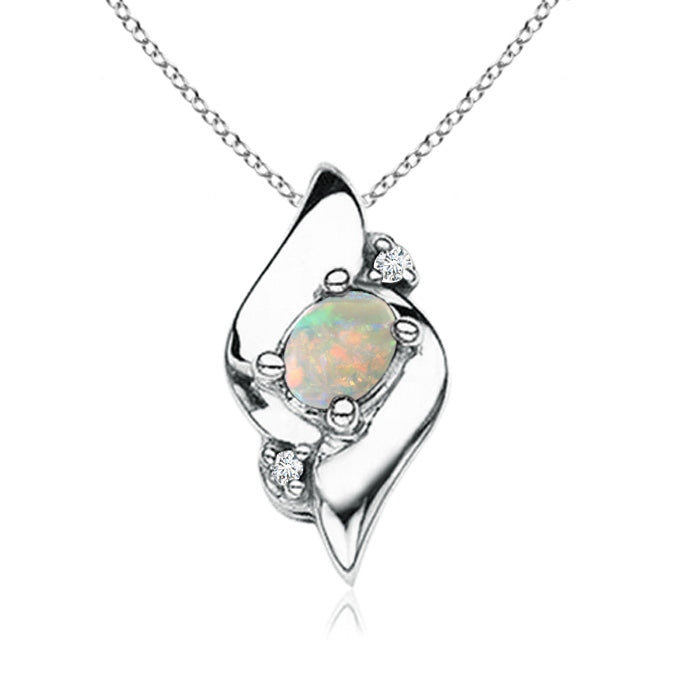 Shell Style Oval Opal and Diamond Pendant