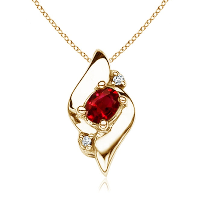 Shell Style Oval Ruby and Diamond Pendant