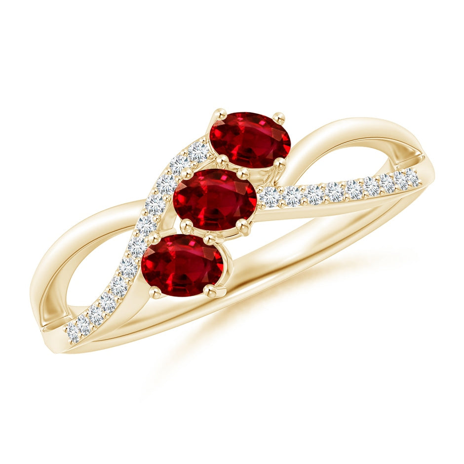 Oval Ruby Three Stone Bypass Ring with Diamonds