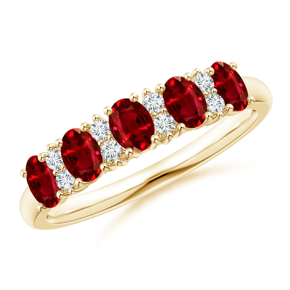 Five Stone Ruby and Diamond Wedding Ring
