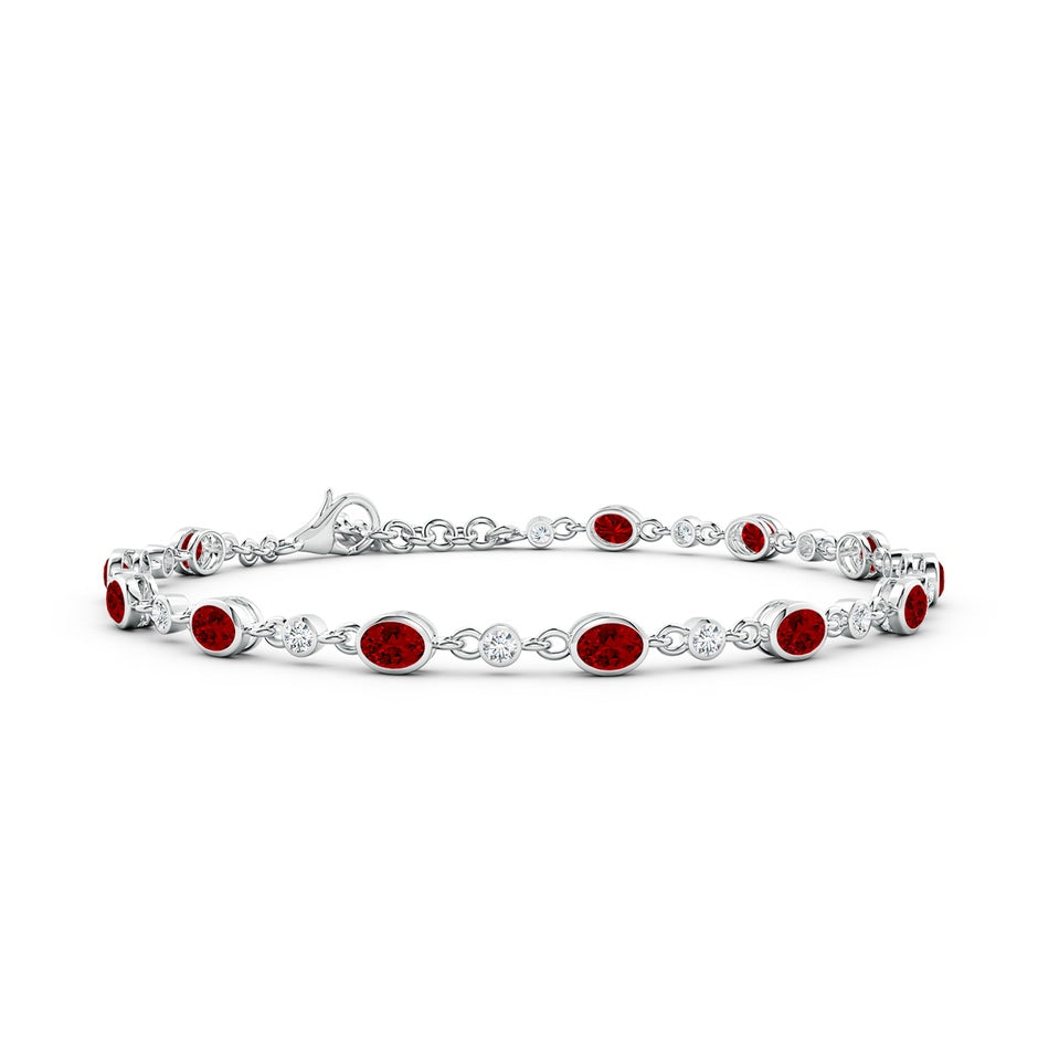 Alternating Oval Lab-Grown Ruby and Round Diamond Tennis Bracelet