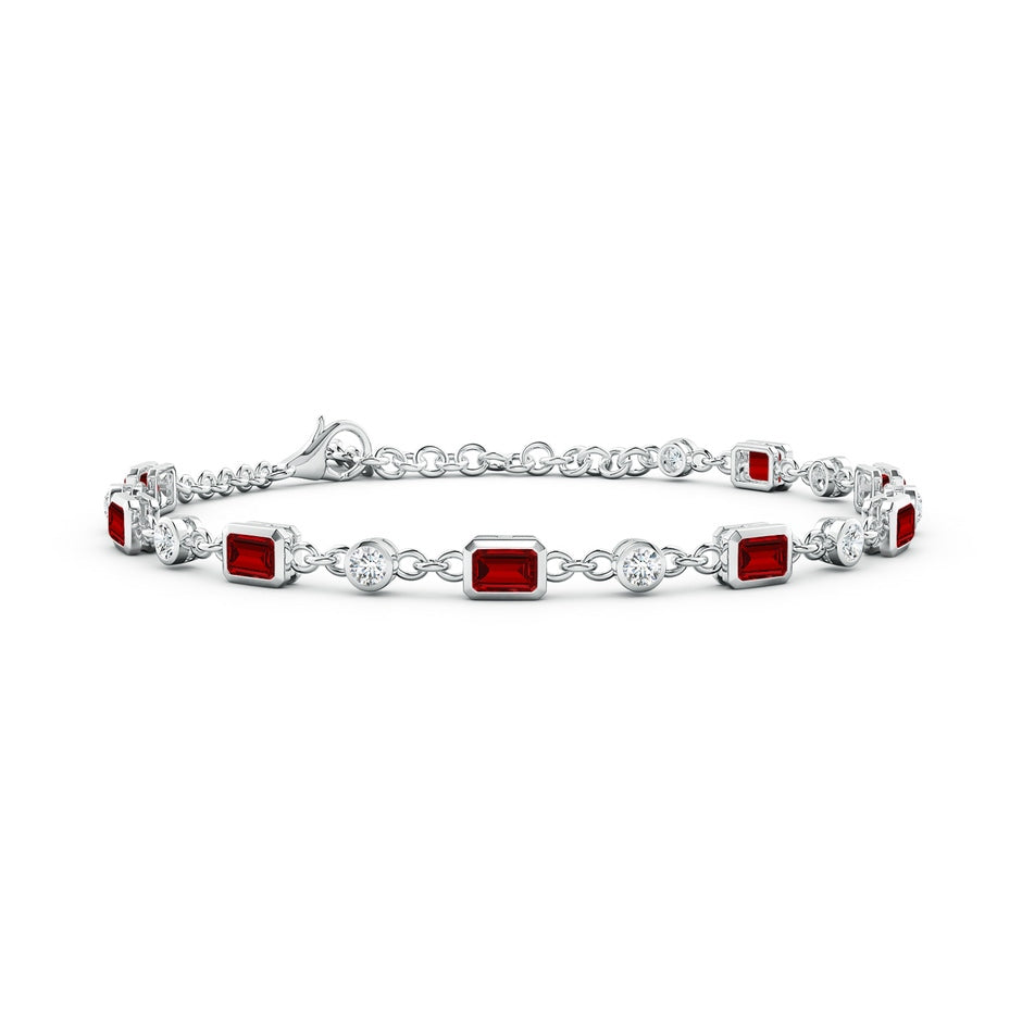 Emerald-Cut Lab-Grown Ruby and Round Diamond Station Bracelet