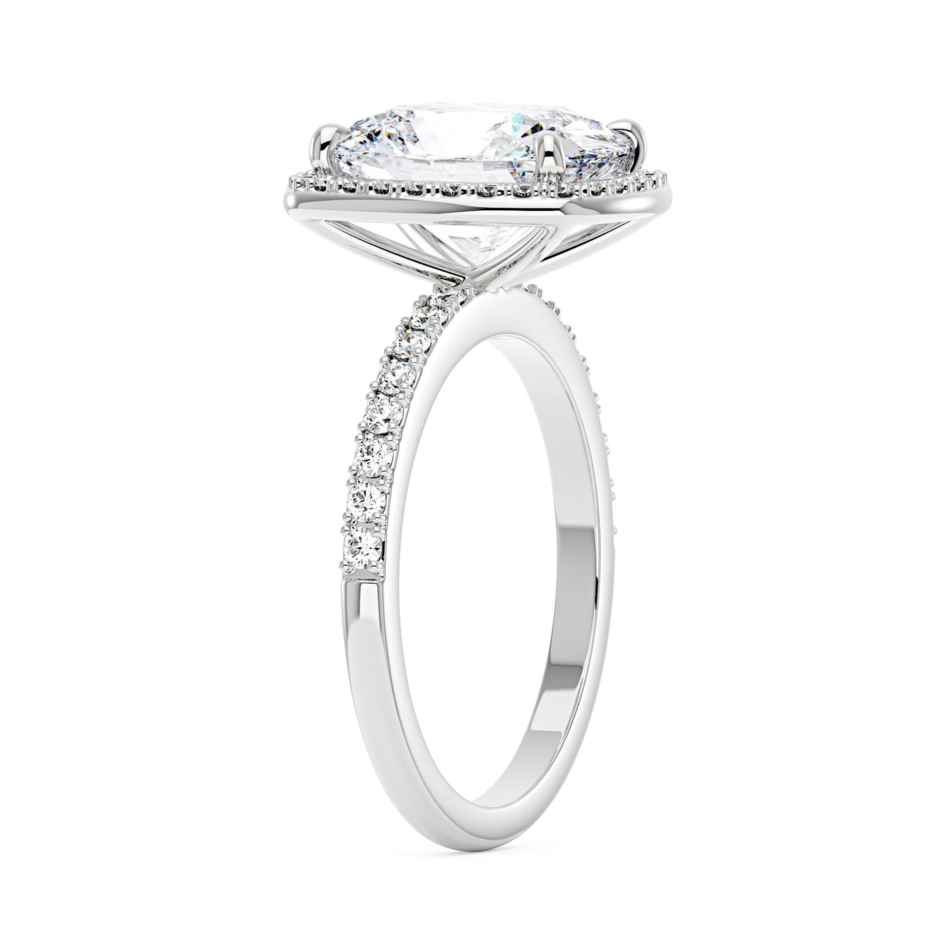 4 Carat Classic Cushion Halo Moissanite Ring with Pavé Band
