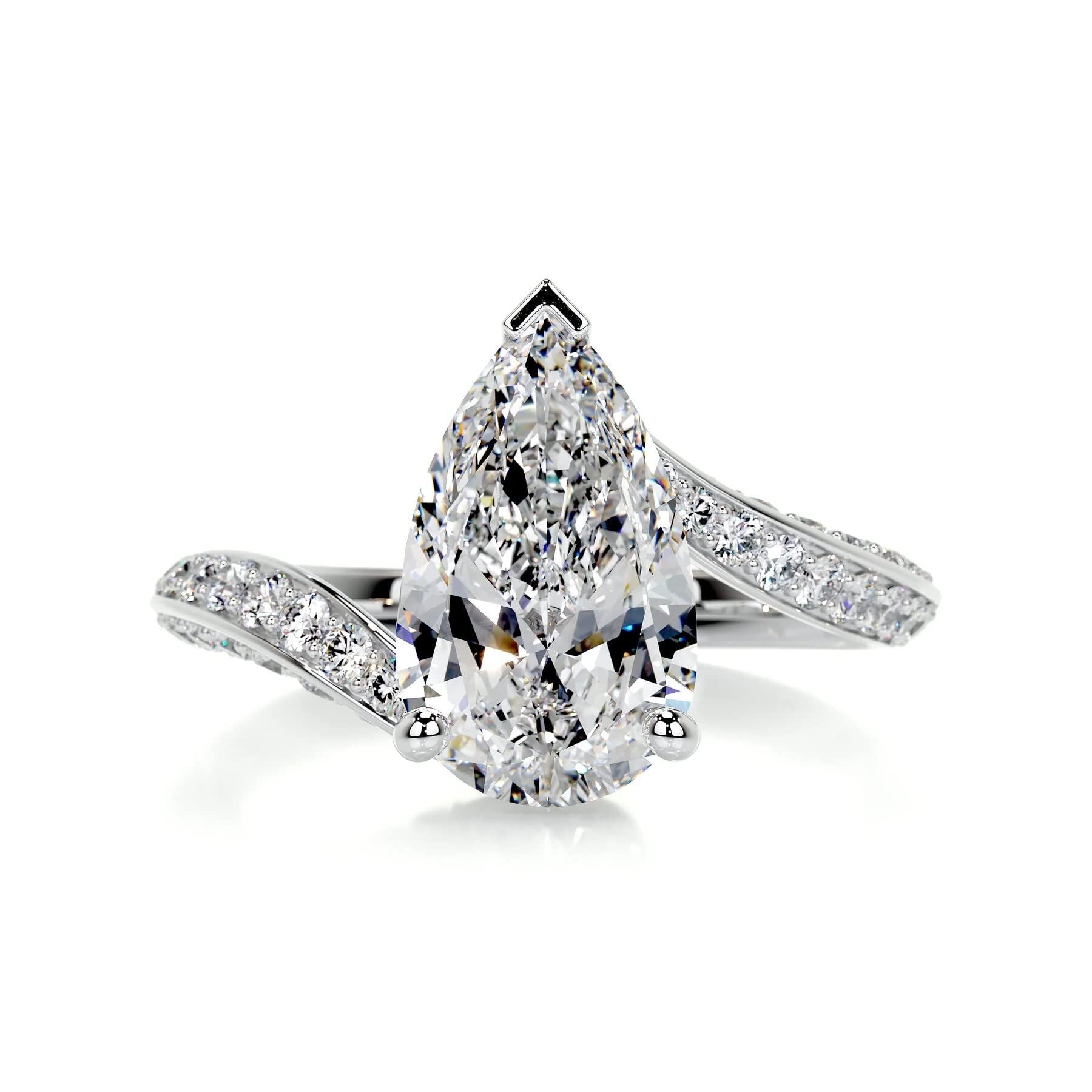 14K White Gold 1 to 3.5 CT.T.W. Pear Cut Diamond Engagement Promise Ring D VVS-VS IGI Certified