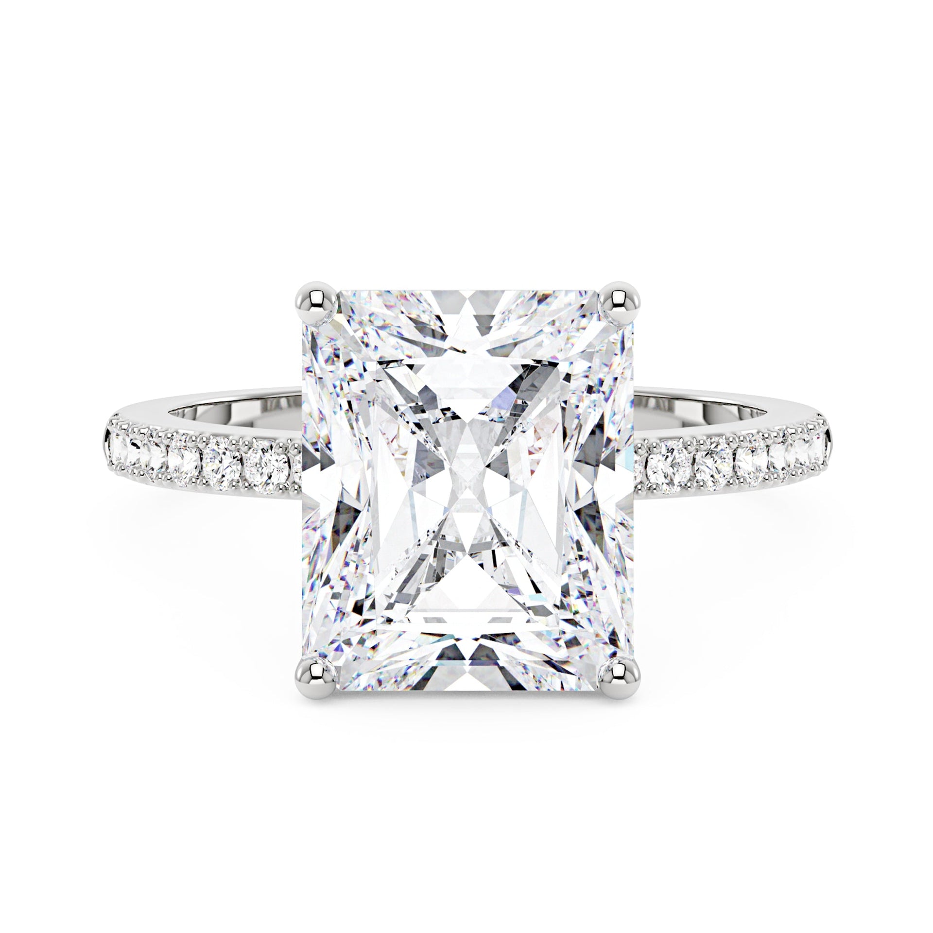 5 Carat Radiant Hidden Halo Moissanite Engagement Ring with Pavé Band