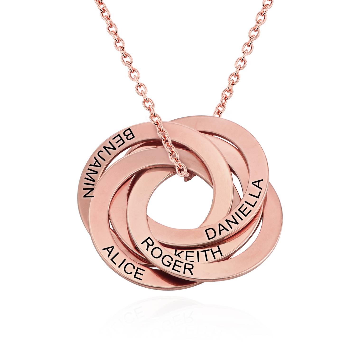 Birthday Gift for Mom - 5 Russian Rings Necklace in Rose Gold Plating - Mothers Jewelry - Mom Necklace - Engraved Name Necklace
