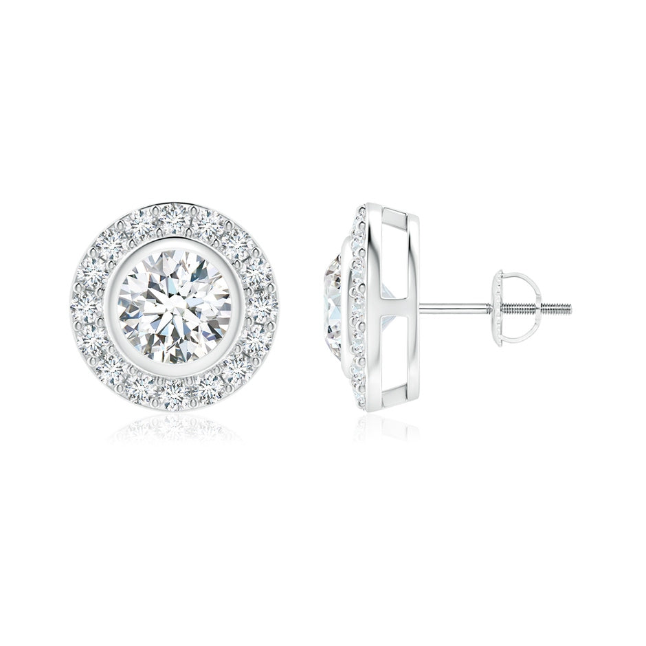 Lab-Grown Solitaire Bezel-Set Round Diamond Halo Stud Earrings