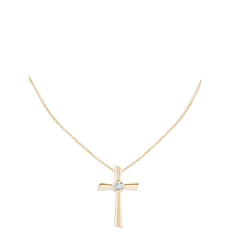 Bezel-Set Solitaire Round Lab-Grown Diamond Cross Pendant