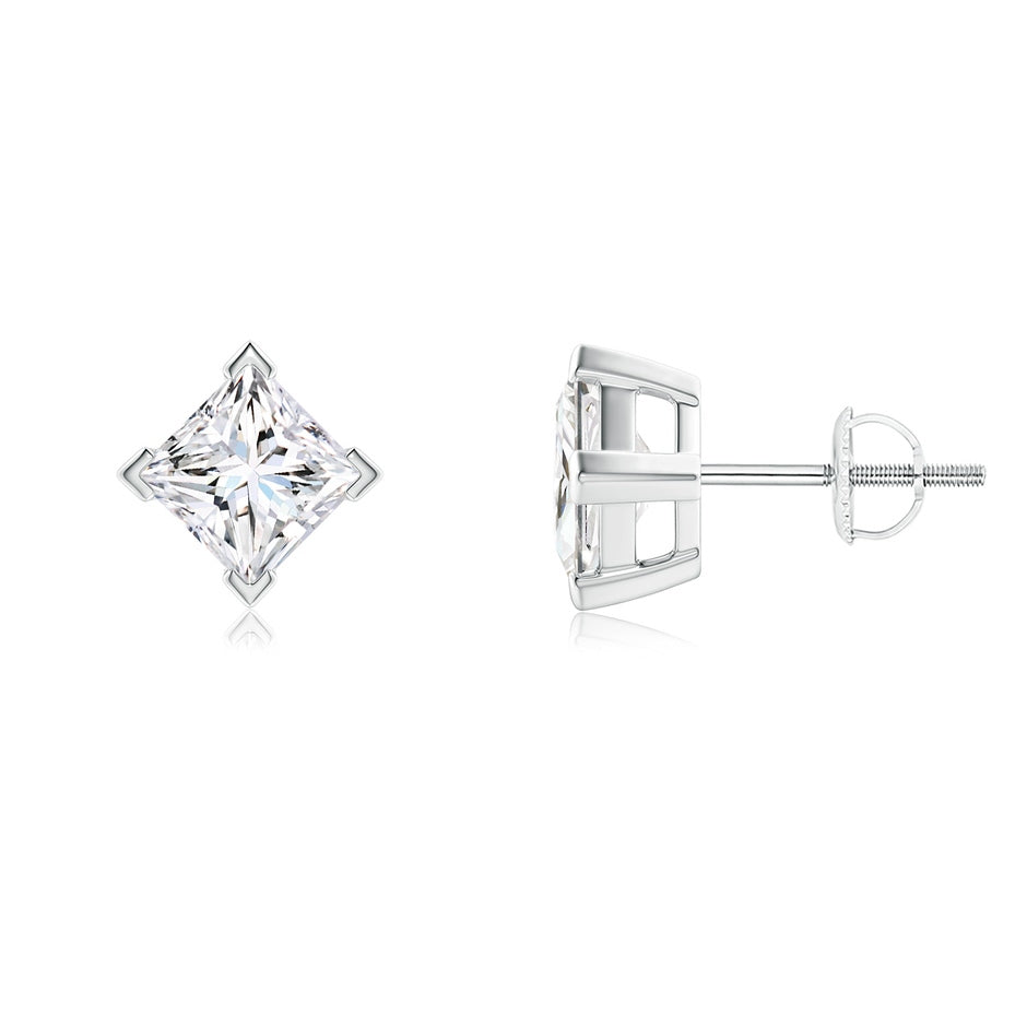 V-Prong Set Princess-Cut Lab-Grown Diamond Stud Earrings