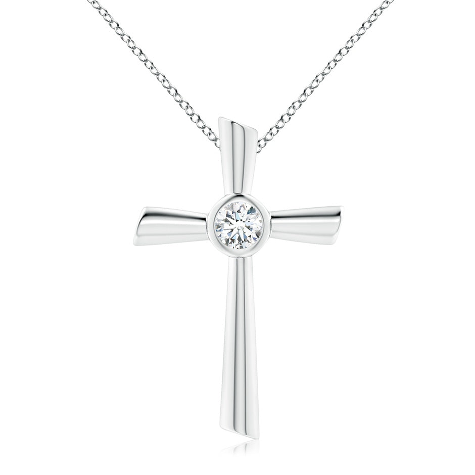 Bezel-Set Solitaire Round Lab-Grown Diamond Cross Pendant