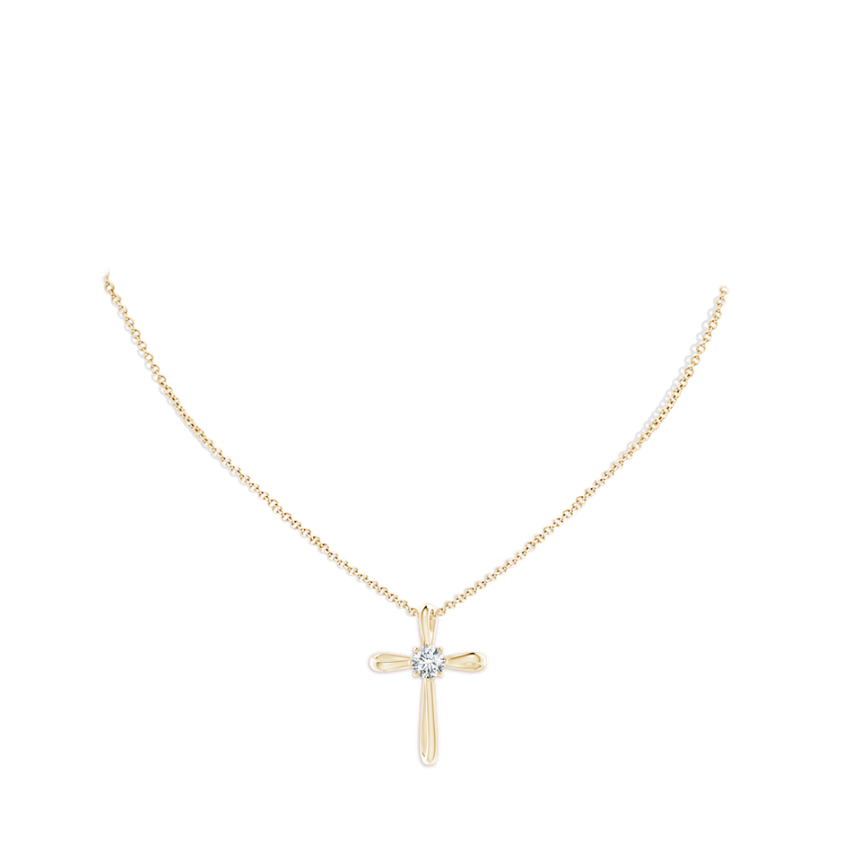 Prong-Set Round Lab-Grown Diamond Ribbon Twist Cross Pendant