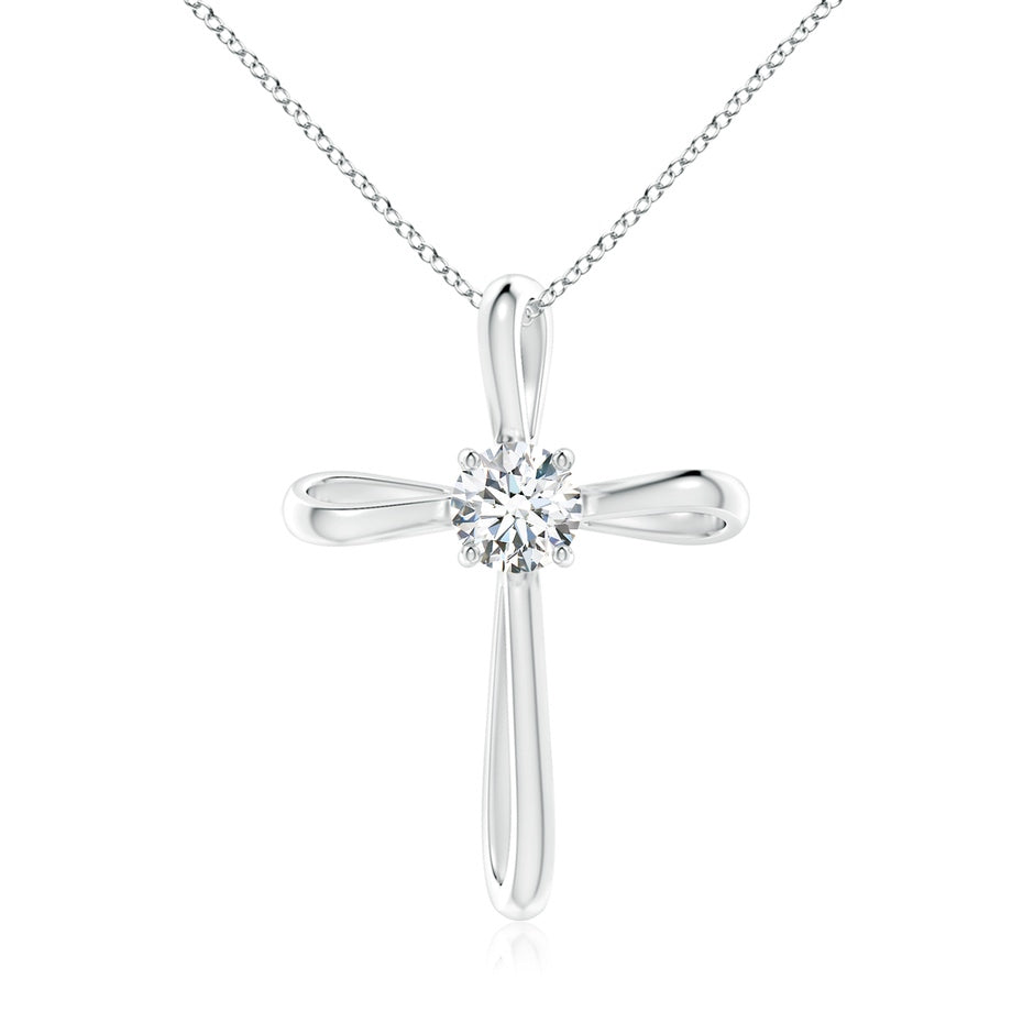 Prong-Set Round Diamond Ribbon Twist Cross Pendant