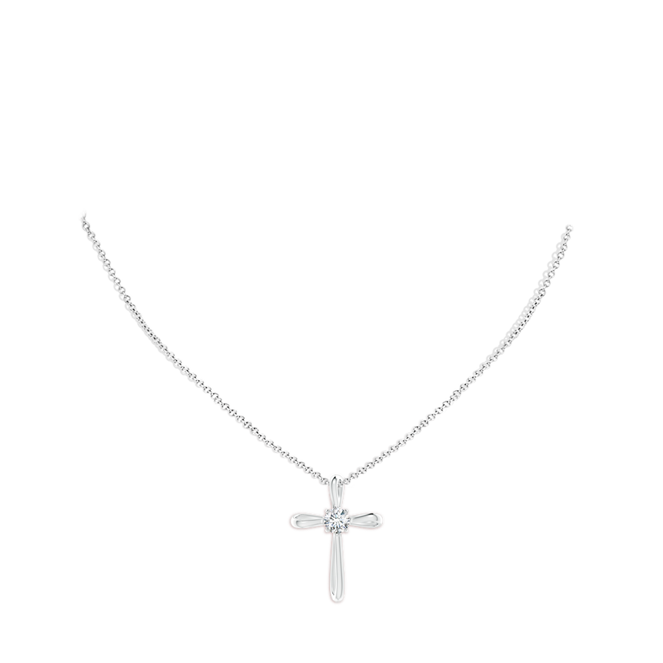 Prong-Set Round Diamond Ribbon Twist Cross Pendant