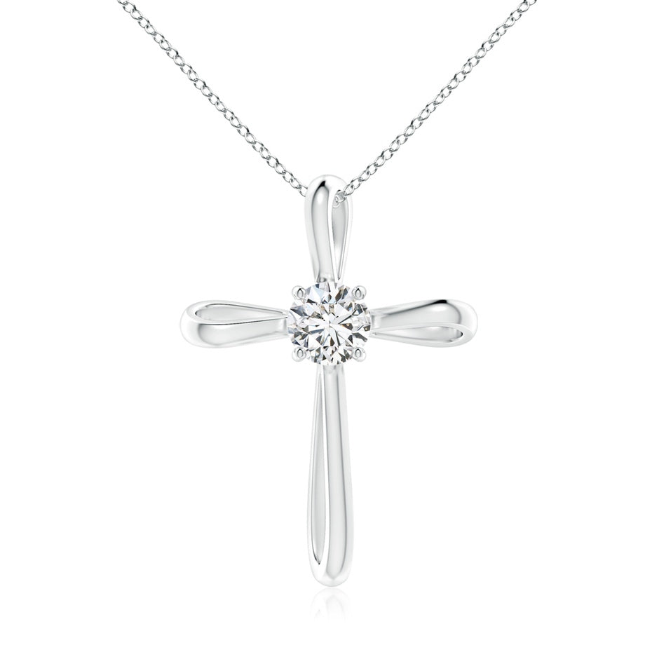Prong-Set Round Diamond Ribbon Twist Cross Pendant