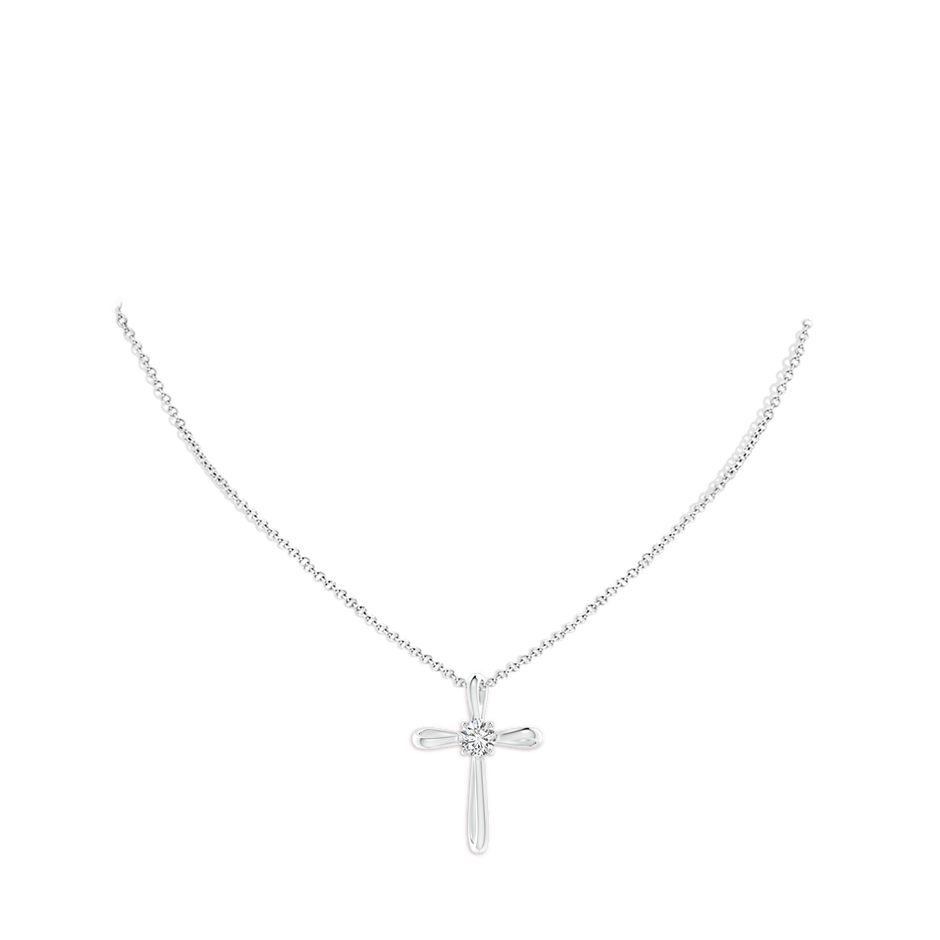 Prong-Set Round Diamond Ribbon Twist Cross Pendant