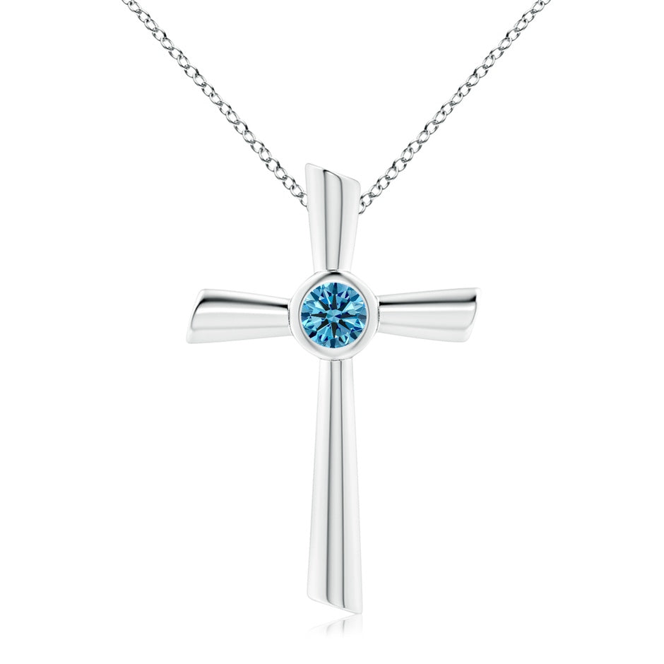 Bezel-Set Solitaire Round Lab-Grown Fancy Intense Blue Diamond Cross Pendant