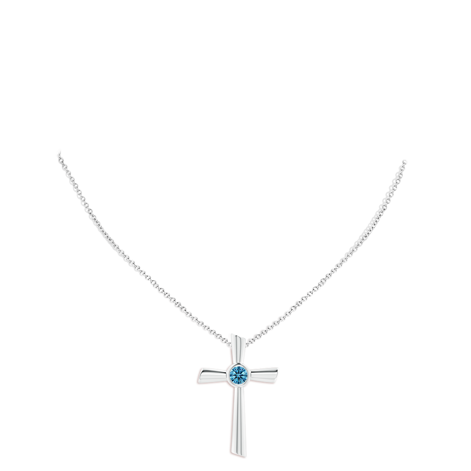Bezel-Set Solitaire Round Lab-Grown Fancy Intense Blue Diamond Cross Pendant