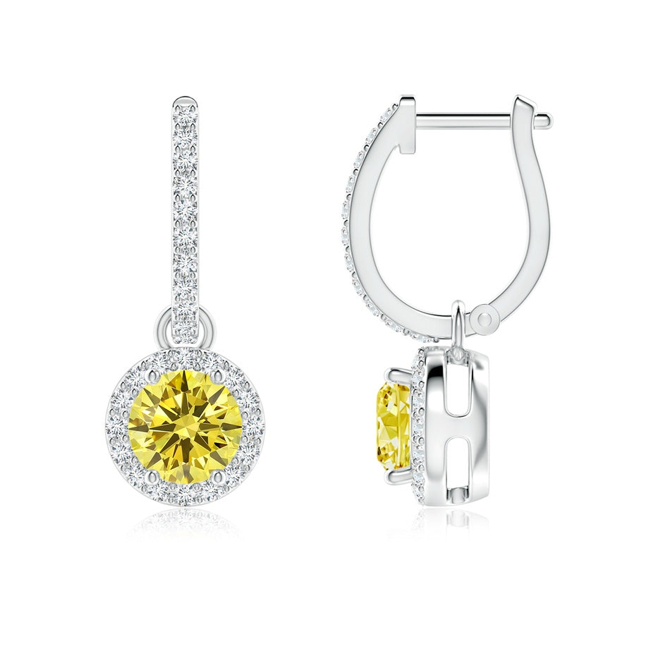 Round Lab-Grown Fancy Intense Yellow Diamond Dangle Earrings with Halo