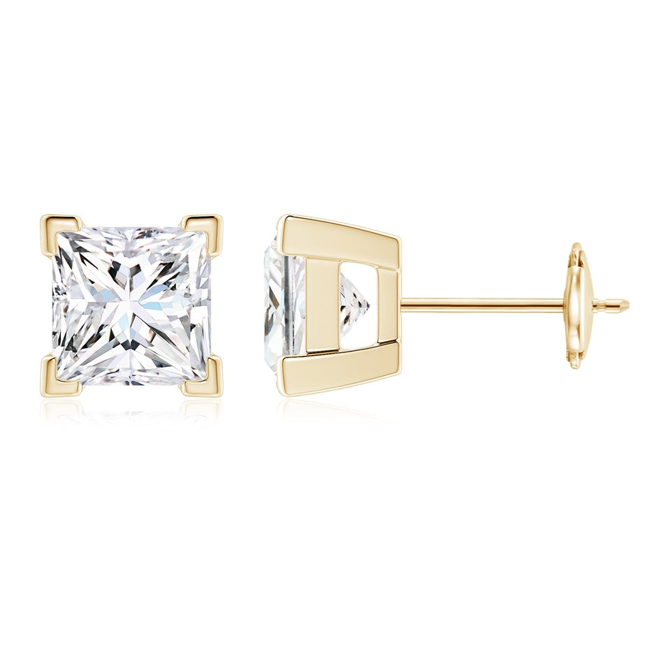 V-Prong Set Princess-Cut Lab-Grown Diamond Solitaire Stud Earrings