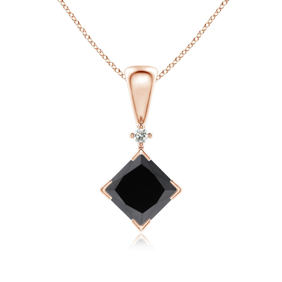 V-Prong Set Princess-Cut Enhanced Black Diamond Pendant with Accent