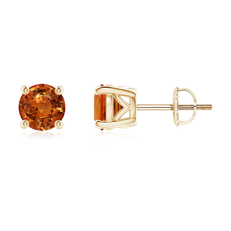 Vintage Style Round Orange Sapphire Solitaire Stud Earrings