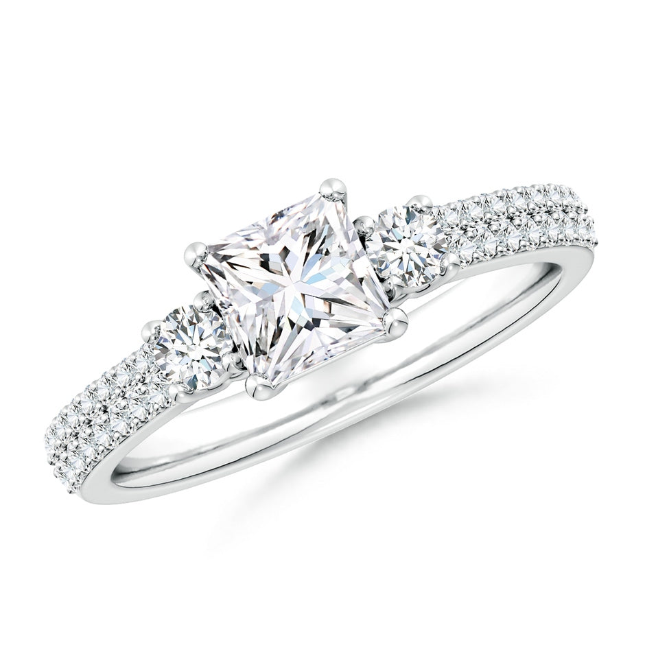Lab-Grown Princess-Cut Diamond Side Stone Knife-Edge Shank Engagement Ring