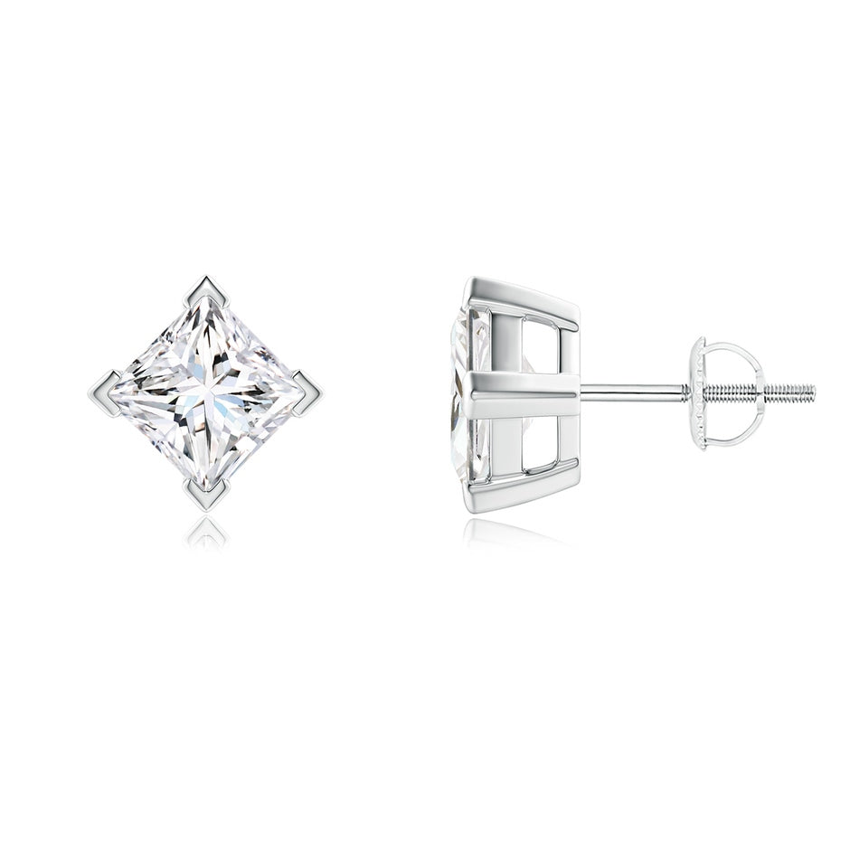 V-Prong Set Princess-Cut Lab-Grown Diamond Stud Earrings