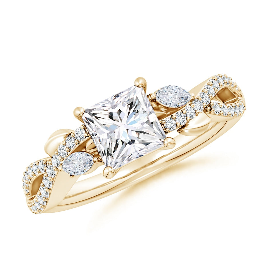 Lab-Grown Nature-Inspired Princess-Cut and Marquise Diamond Side Stone Engagement Ring