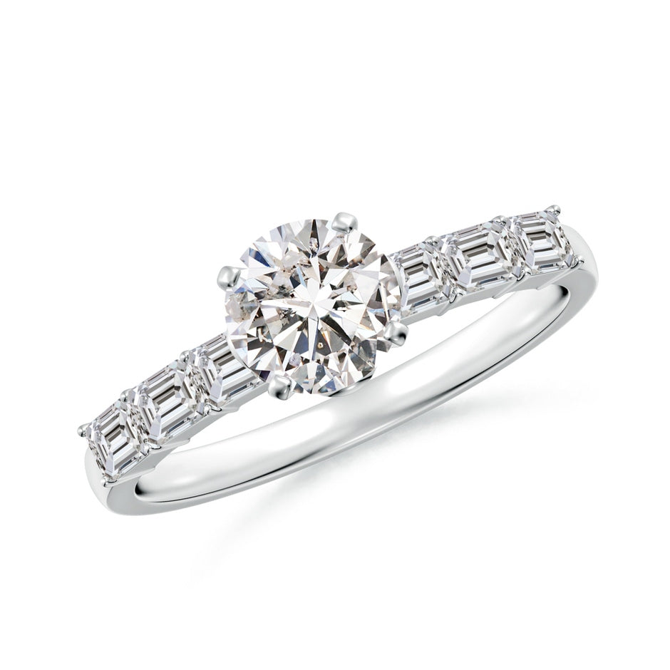 Prong-Set Round Diamond Engagement Ring with Emerald-Cut Accents