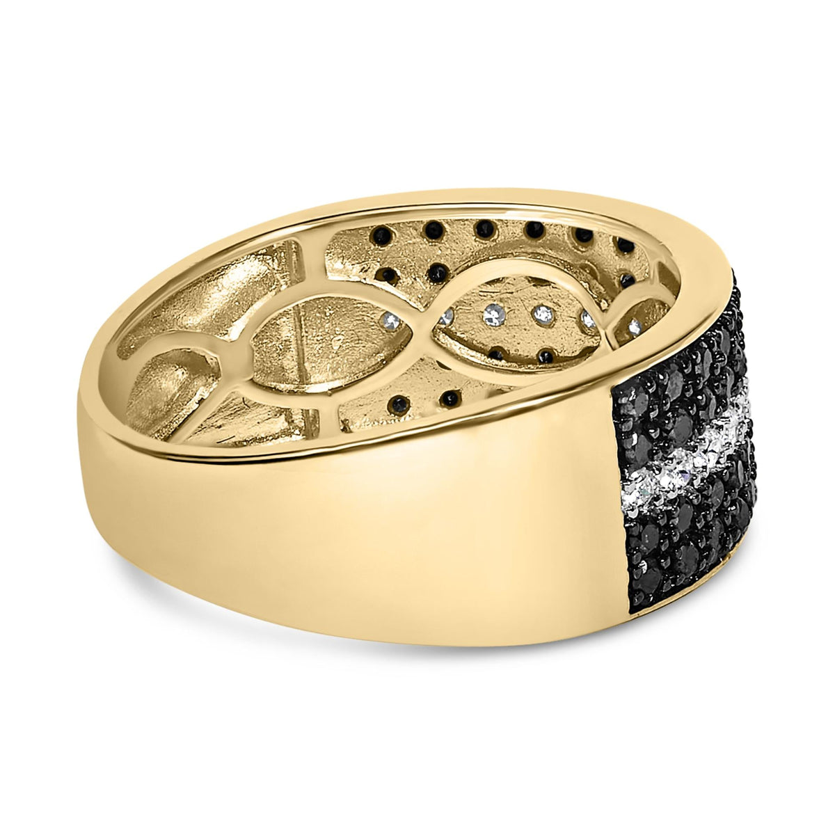 Men's 10K Yellow Gold 1.00 Cttw White and Black Diamond Cluster Ring