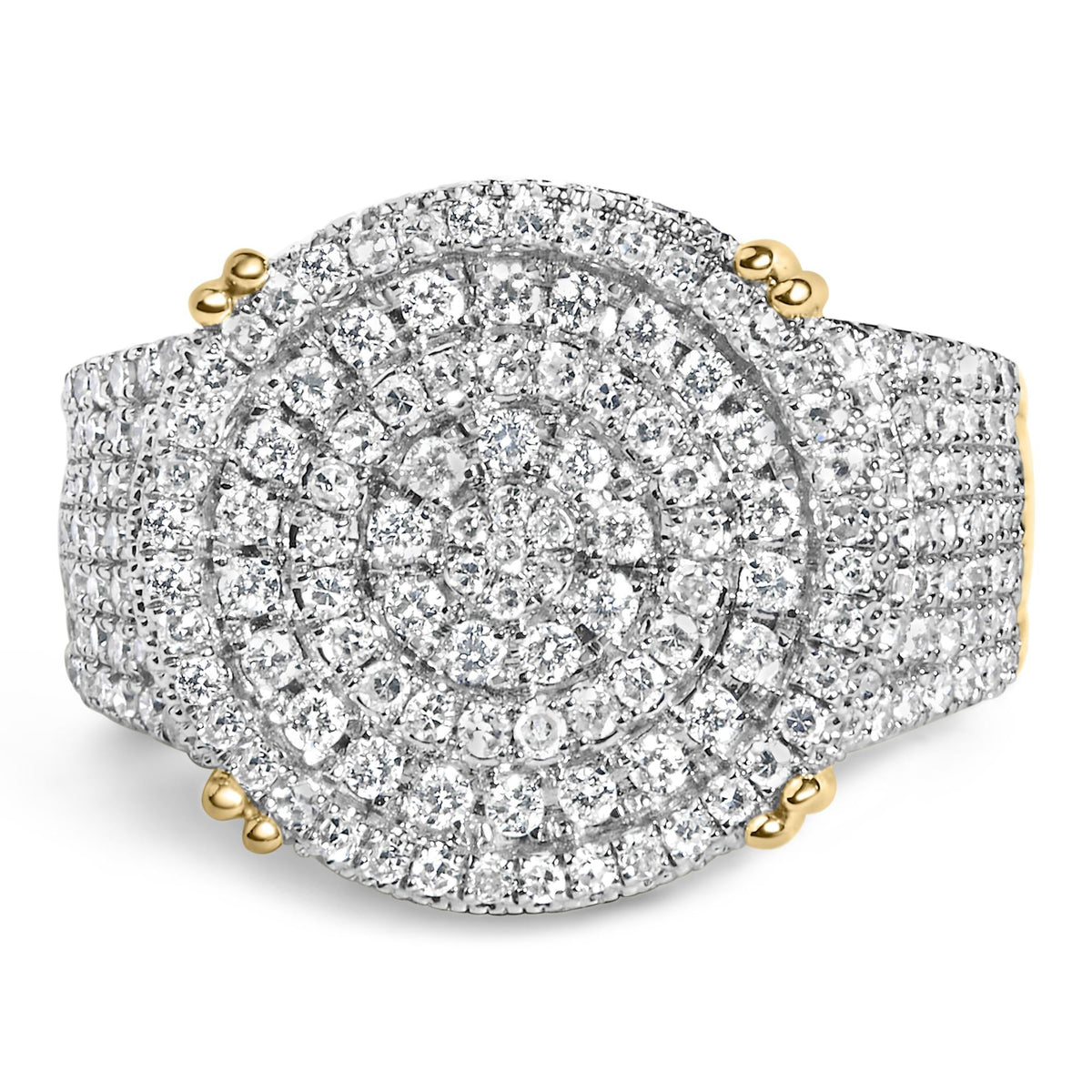 Men's 10K Yellow Gold 2-1/10 Cttw Diamond Concentric Circles Cocktail Ring