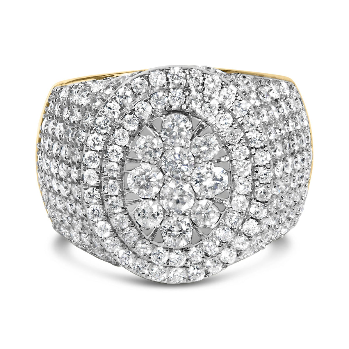 Men's 10K Yellow Gold 2-1/2 Cttw Round Diamond Cluster Cocktail Ring