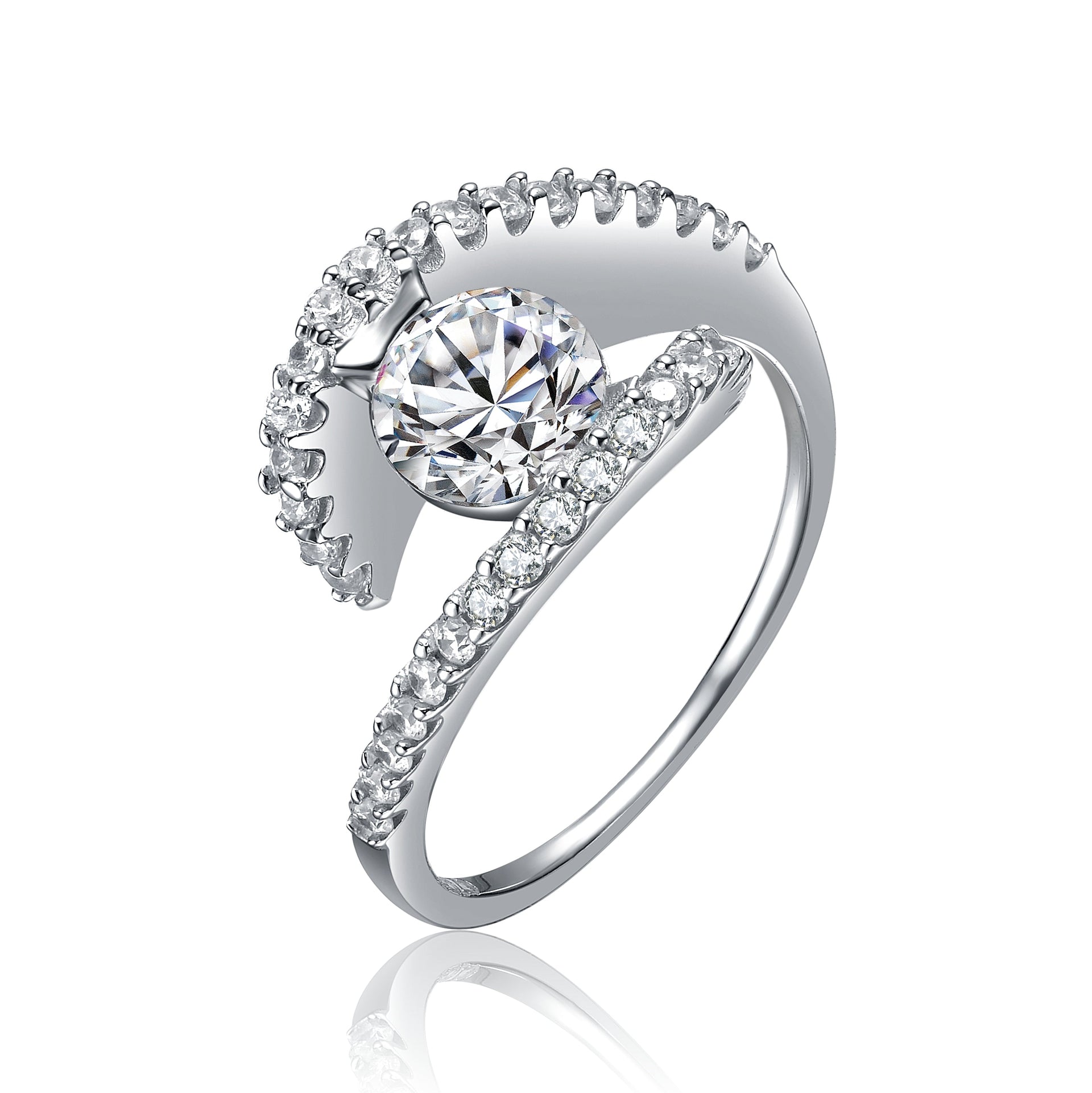 Sterling Silver Cubic Zirconia Pave Bypass Ring