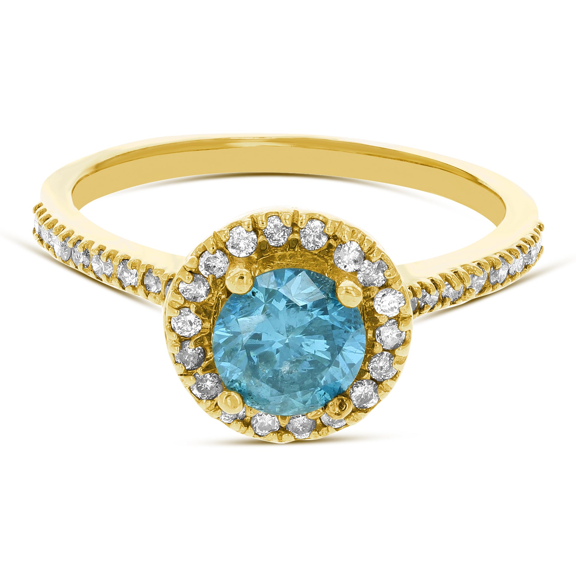 1.30 cttw Blue and White Diamond Engagement Ring 14K Yellow Gold Bridal