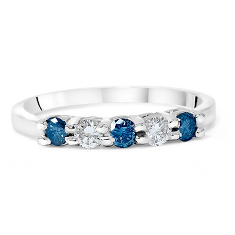 3/4Ct Blue & White Diamond Five Stone Wedding Ring in White Gold