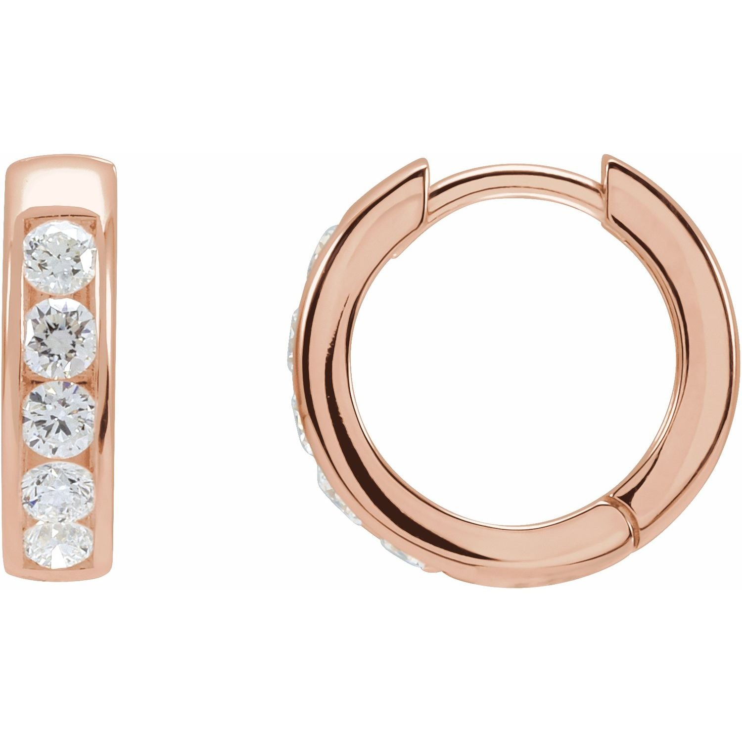 14K Rose Gold 5/8ct Lab-grown Diamond 14 Mm Hinged Hoop Earrings Clarity SI Color G-H