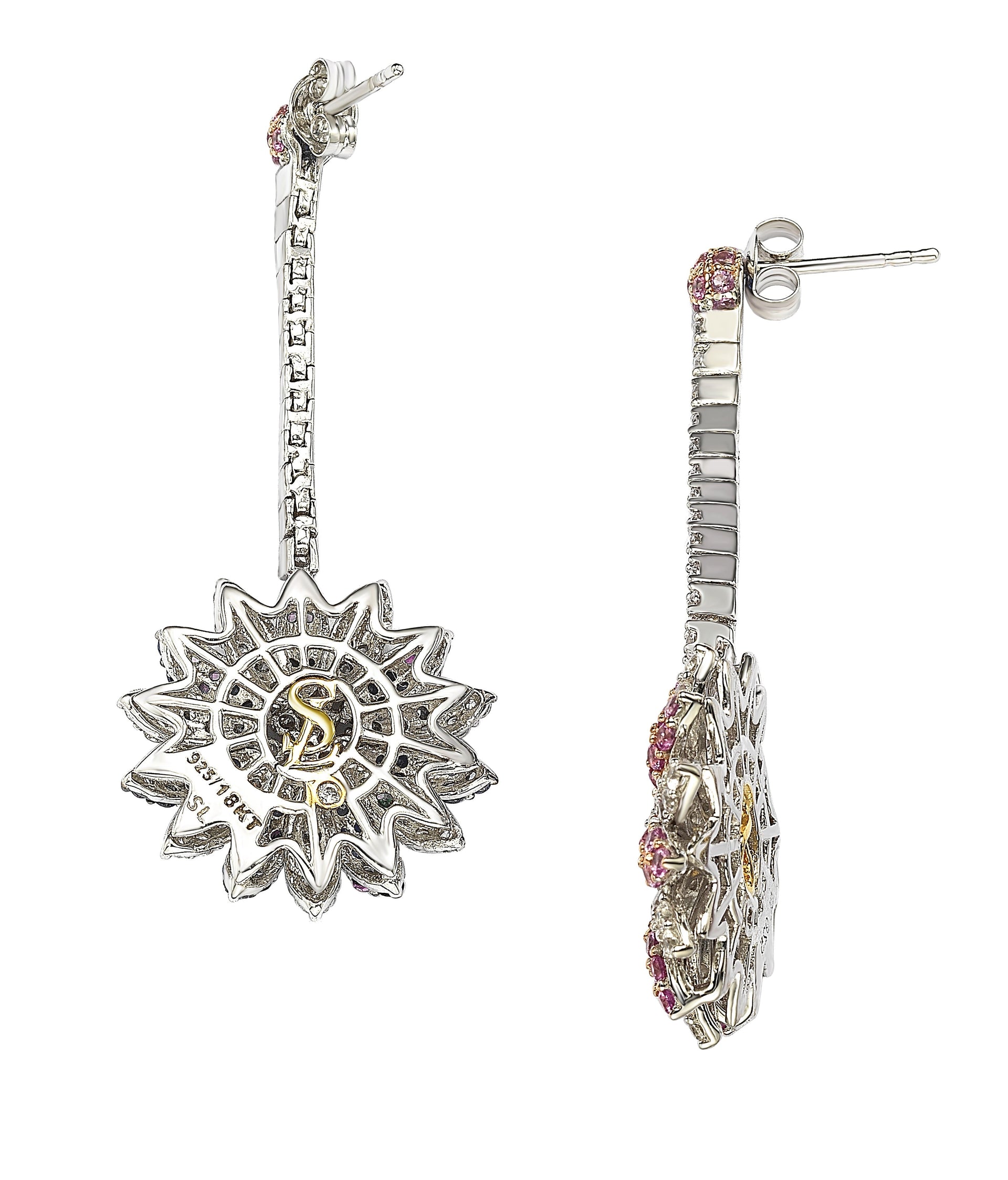 Suzy Levian Sterling Silver Pink Sapphire and Diamond Accent Florwer Earring
